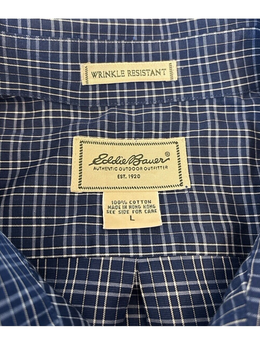 Men’s Eddie Bauer Wrinkle Resistant Blue&White Plaid Dress Shirt Size L - Picture 2 of 6